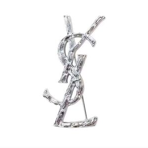 Silver YSL Logo Style Brooch